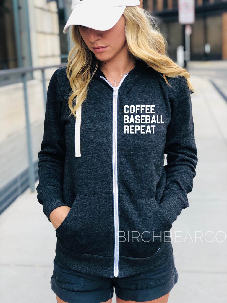 Coffee Baseball Repeat Zip Sweatshirt - Baseball Mom freeshipping - BirchBearCo
