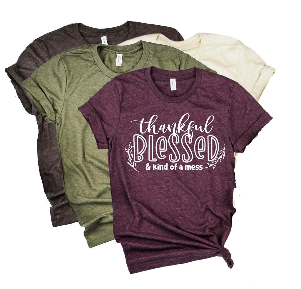 Thankful Blessed And Kind Of A Mess | Fall Shirt | Unisex Crew freeshipping - BirchBearCo