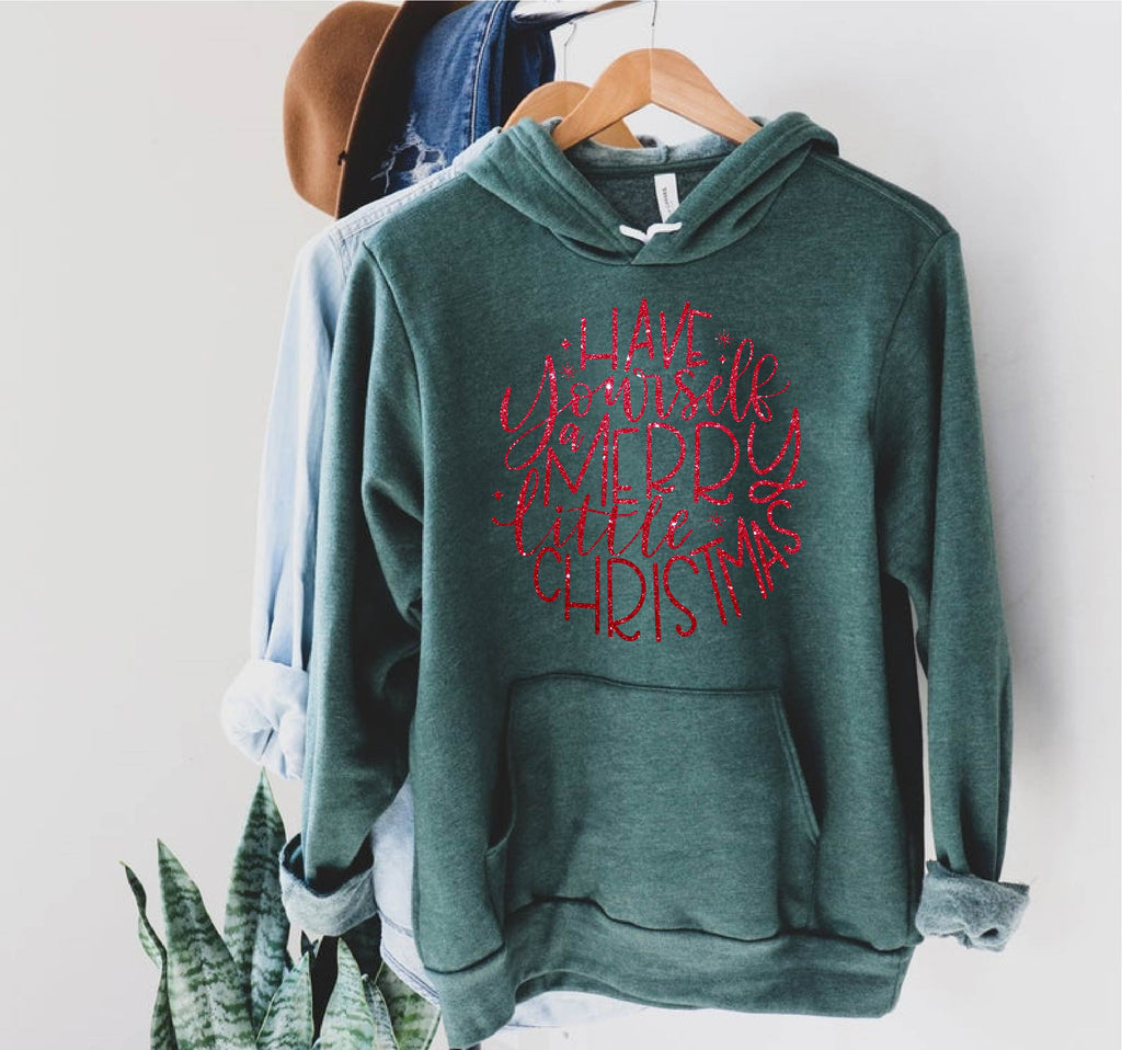 Red Glitter Have Yourself A Merry Little Christmas Hoodie | Christmas Triblend Hoodie freeshipping - BirchBearCo
