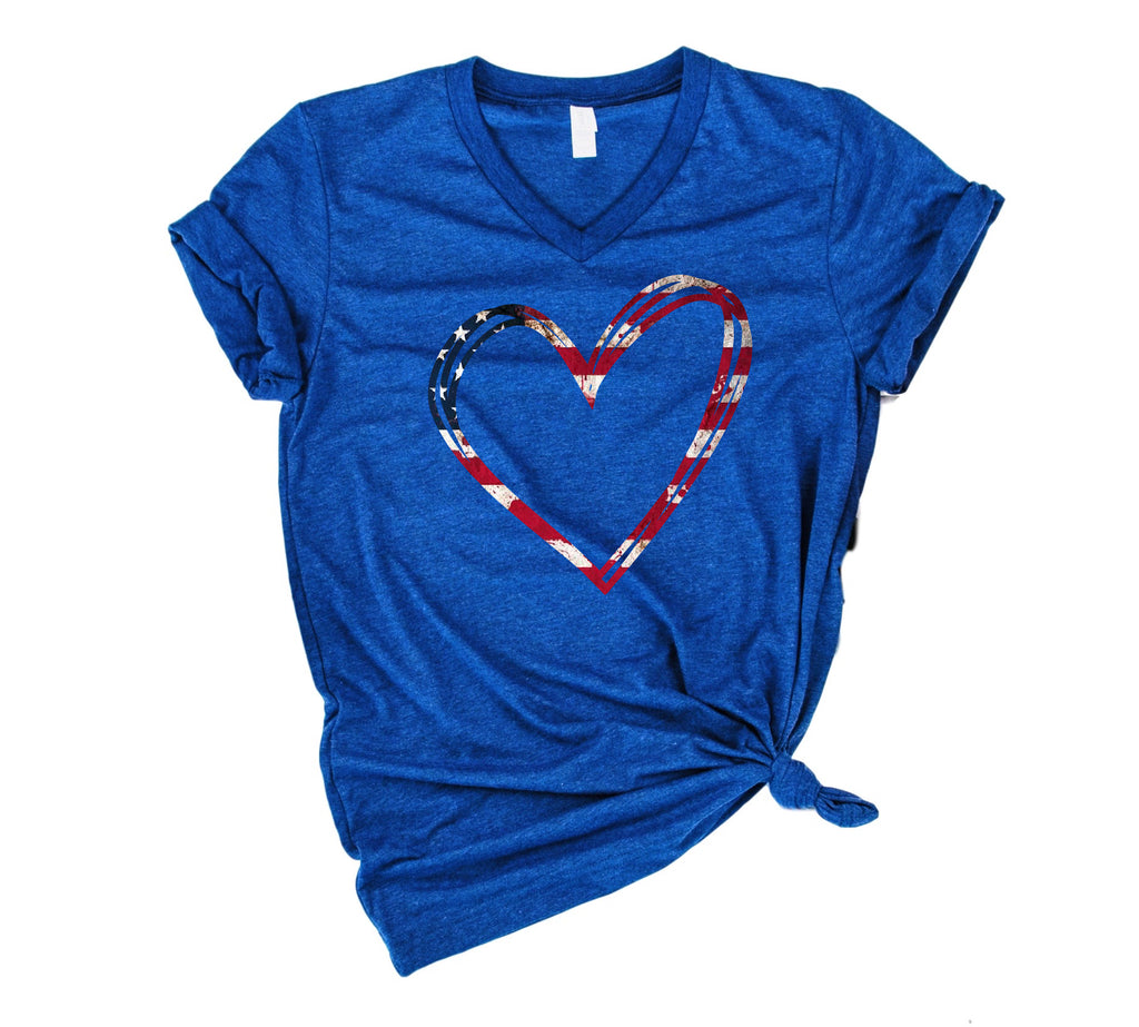 Heart Flag 4th Of July Shirt - Unisex V Neck freeshipping - BirchBearCo