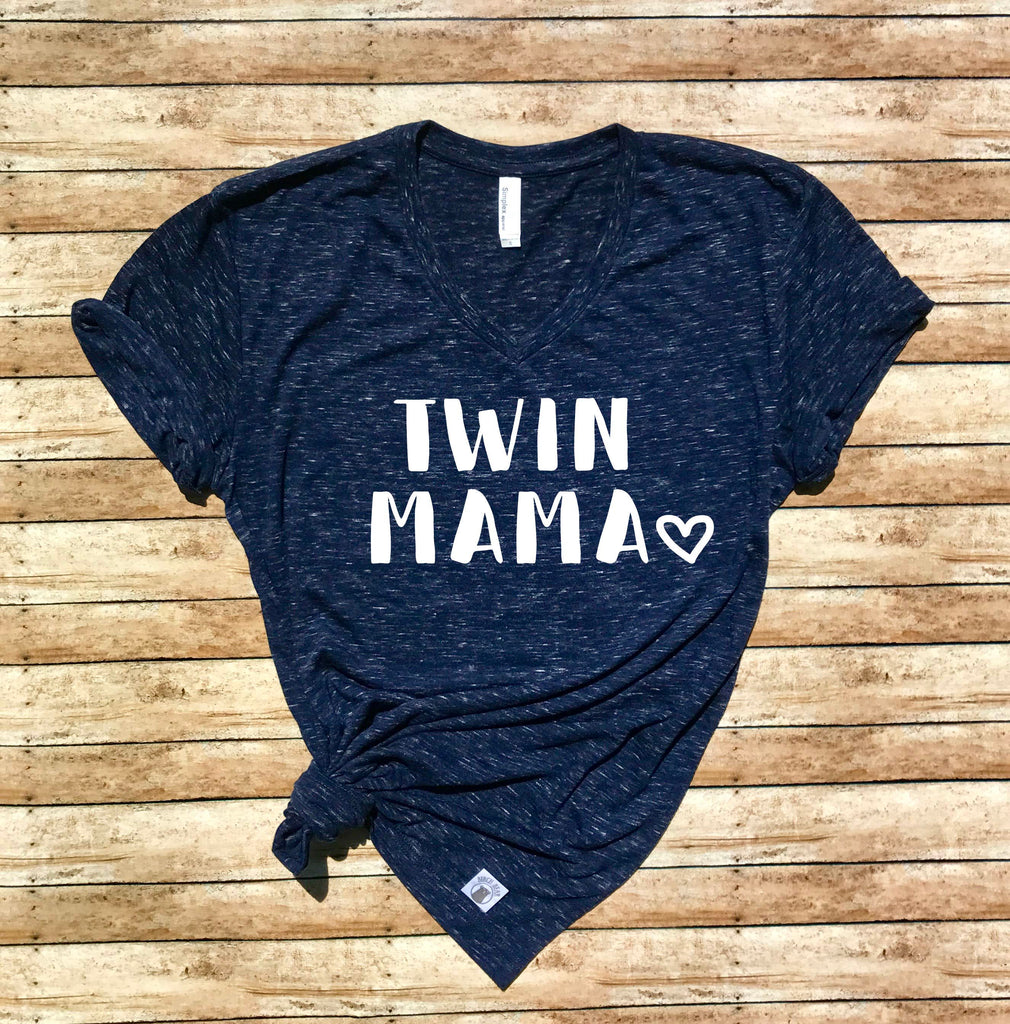 Twin Mama Shirt - Twin Mom Shirt - Mom of Twins Shirt Unisex V Neck T Shirt - freeshipping - BirchBearCo