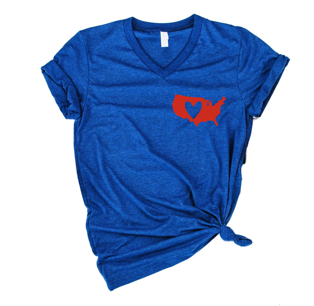 Love America Pocket Shirt | USA 4th Of July Shirt | Unisex V Neck Shirt freeshipping - BirchBearCo