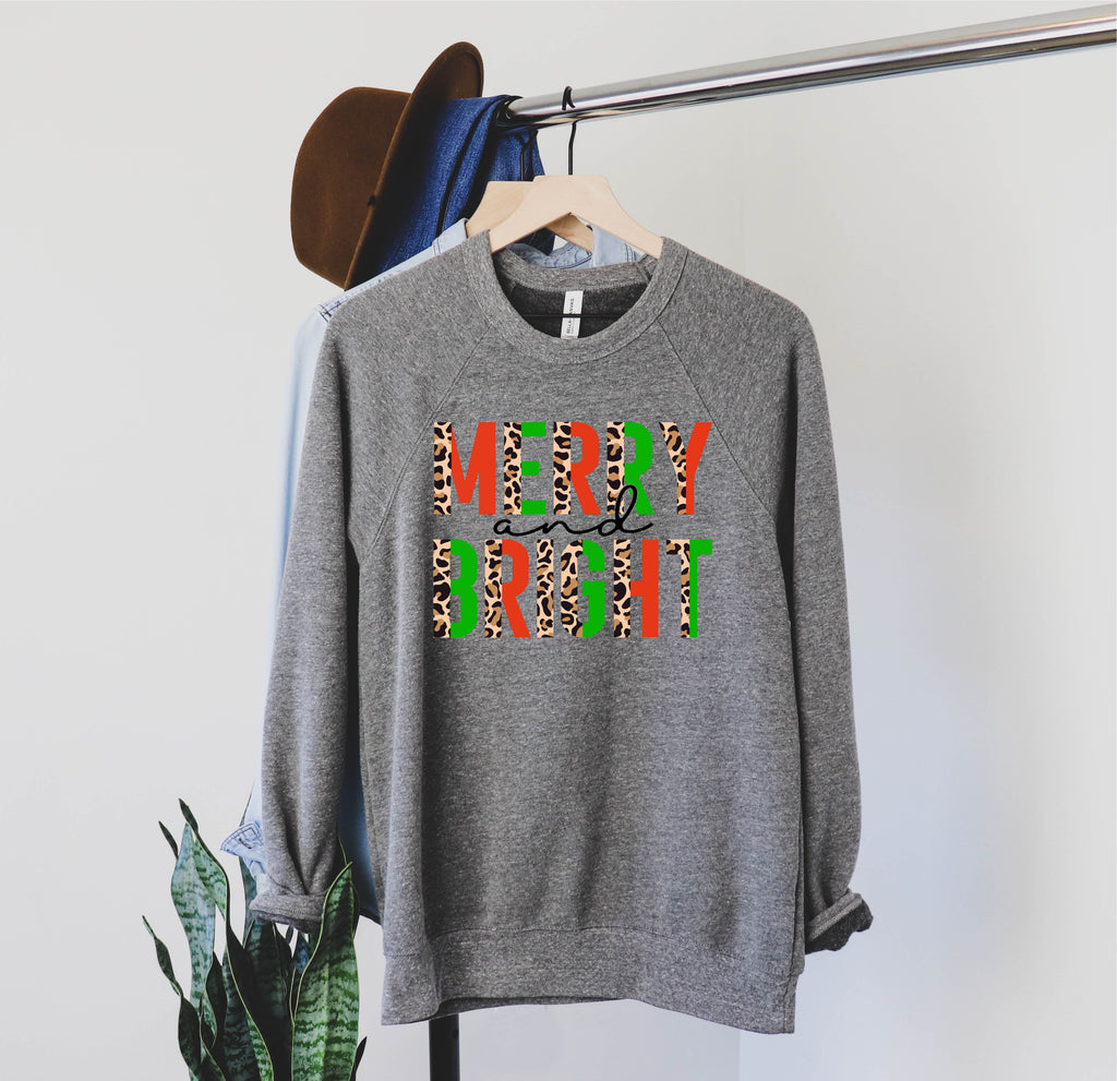 Christmas Merry And Bright Leopard Sweatshirt | Unisex Sweatshirt freeshipping - BirchBearCo