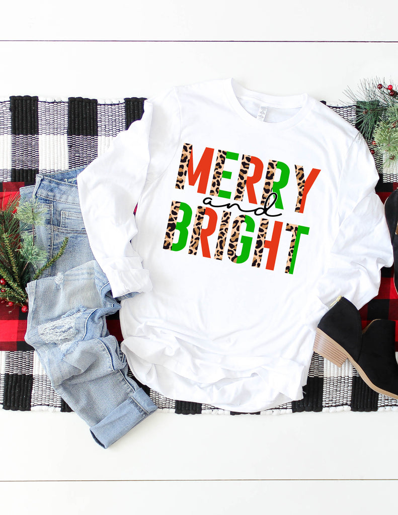 Merry And Bright Christmas Long Sleeve Shirt freeshipping - BirchBearCo