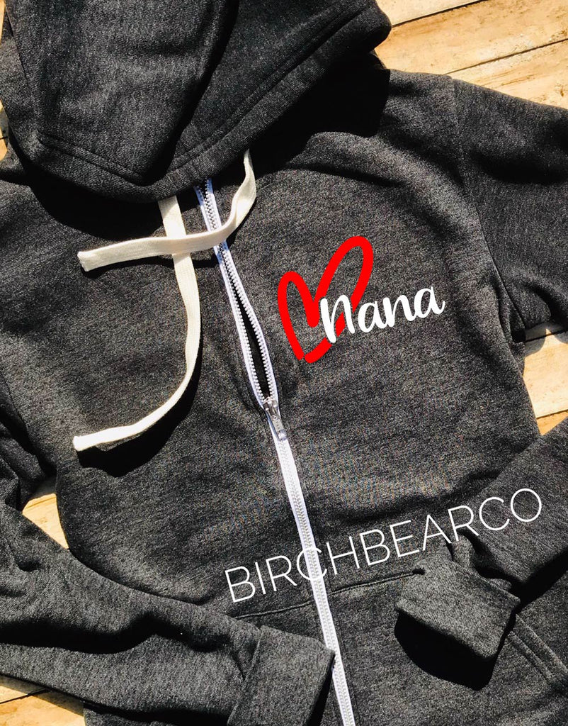 Nana Heart Zipper Hoodie | Unisex Zip Sweatshirt freeshipping - BirchBearCo