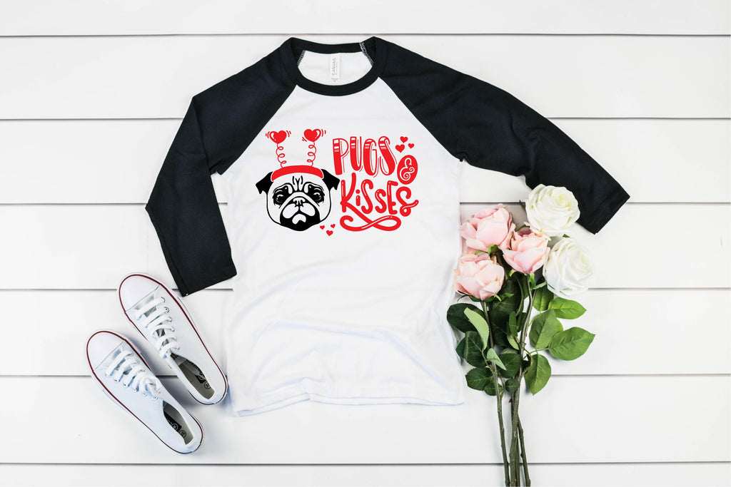 Pugs And Kisses Valentines Shirt | Unisex Raglan freeshipping - BirchBearCo