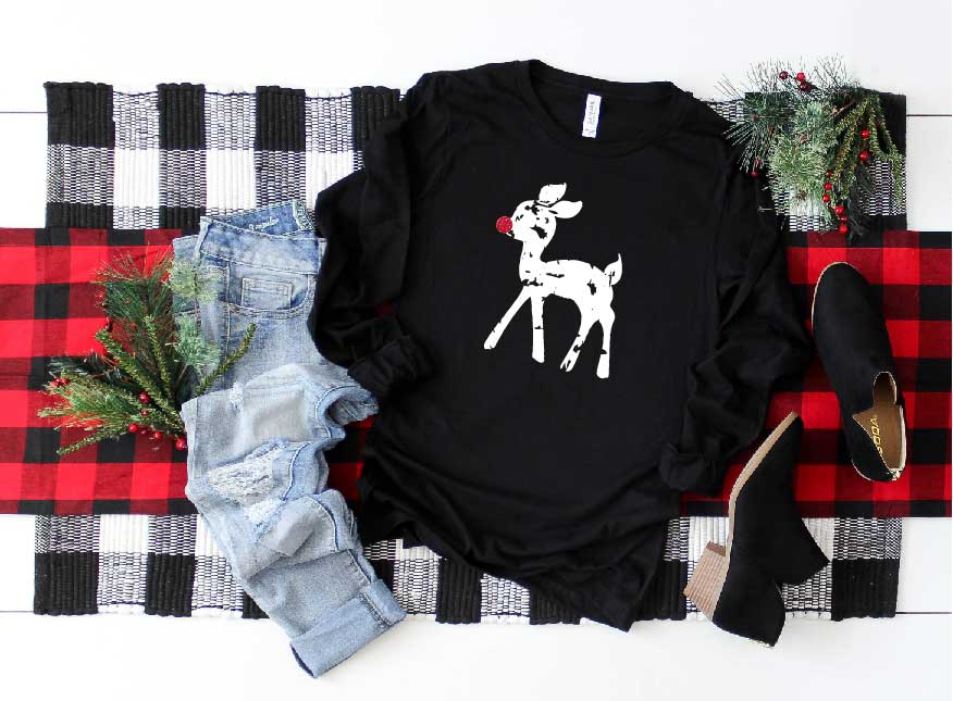 Red Glitter Reindeer Christmas Long Sleeve Shirt freeshipping - BirchBearCo