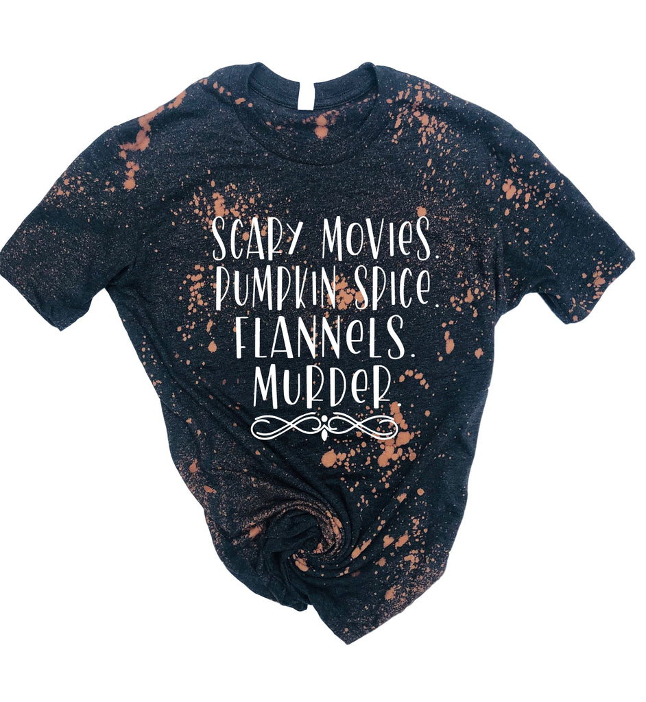 Scary Movies Pumpkin Spice Flannels Murder Shirt | Halloween Bleached Tee | Unisex Crew freeshipping - BirchBearCo