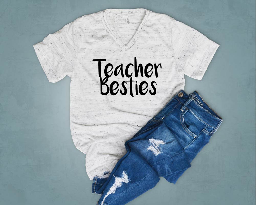 Teacher Besties - Teacher Shirt - Funny Teacher T Shirt Unisex V Neck T Shirt freeshipping - BirchBearCo