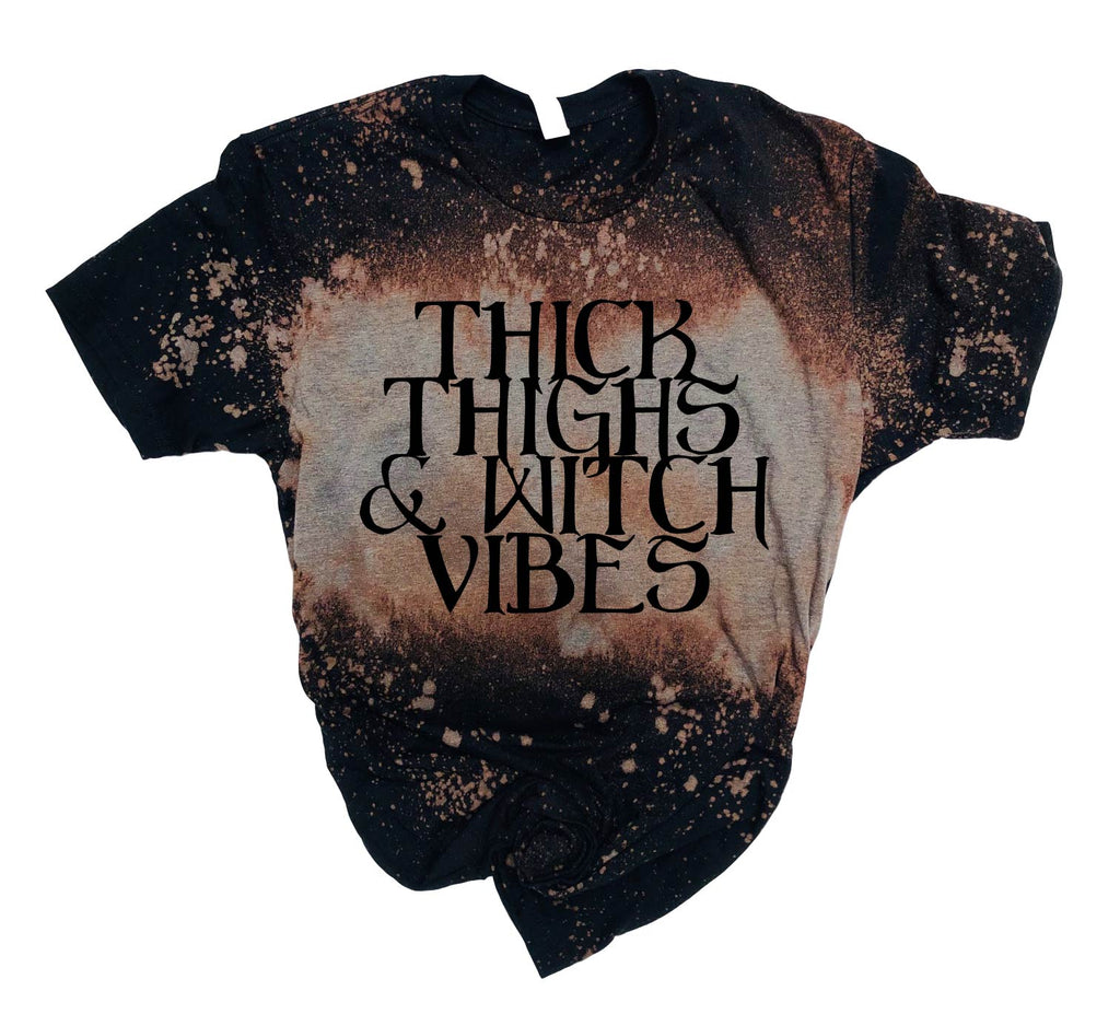 Thick Thighs And Witch Vibes Shirt | Halloween Bleached Out Tee | Unisex Crew freeshipping - BirchBearCo