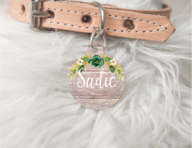 Floral Wreath Personalized Pet Tag 50 freeshipping - BirchBearCo