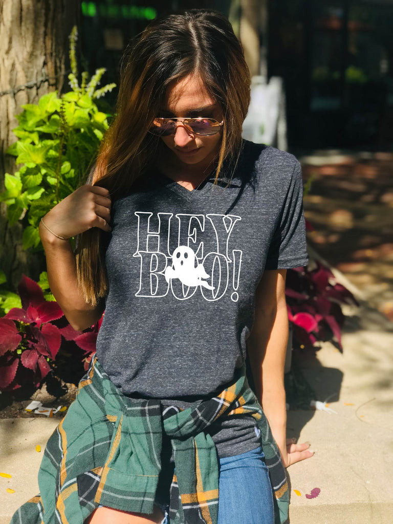 Hey Boo Ghost Shirt | Halloween Shirt | Unisex V Neck freeshipping - BirchBearCo
