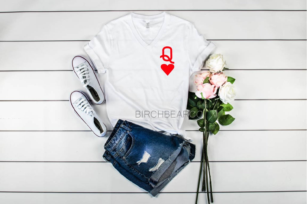 Queen Of Hearts Shirt - Queen Shirt - Queen Of Heart - Red Queen - The Queen Of Hearts - The Red Queen - Unisex Heather V Neck T-Shirt freeshipping - BirchBearCo