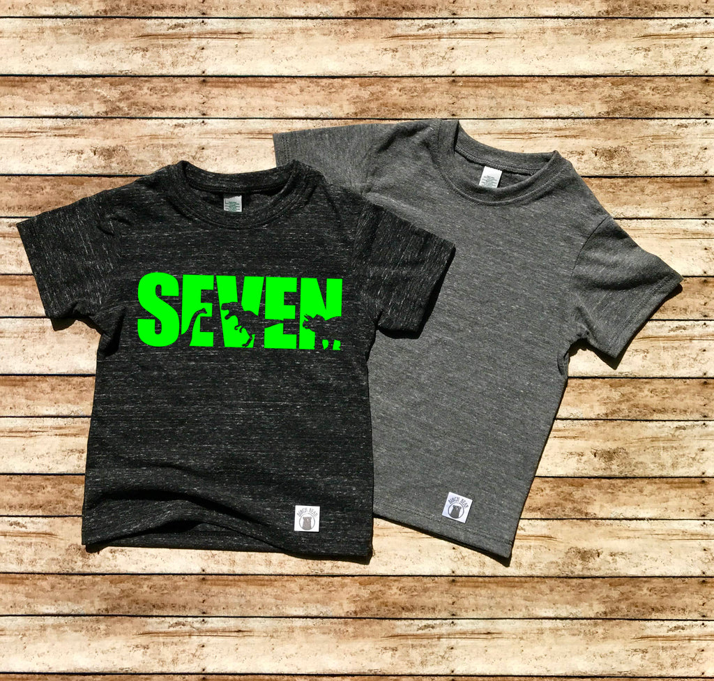 Seven Dinosuar Shirt - 7th Birthday Shirt - Seventh Birthday Shirt - Birthday Shirt 7 Year Old Birthday 7th Birthday Party 7th Birthday Gift freeshipping - BirchBearCo