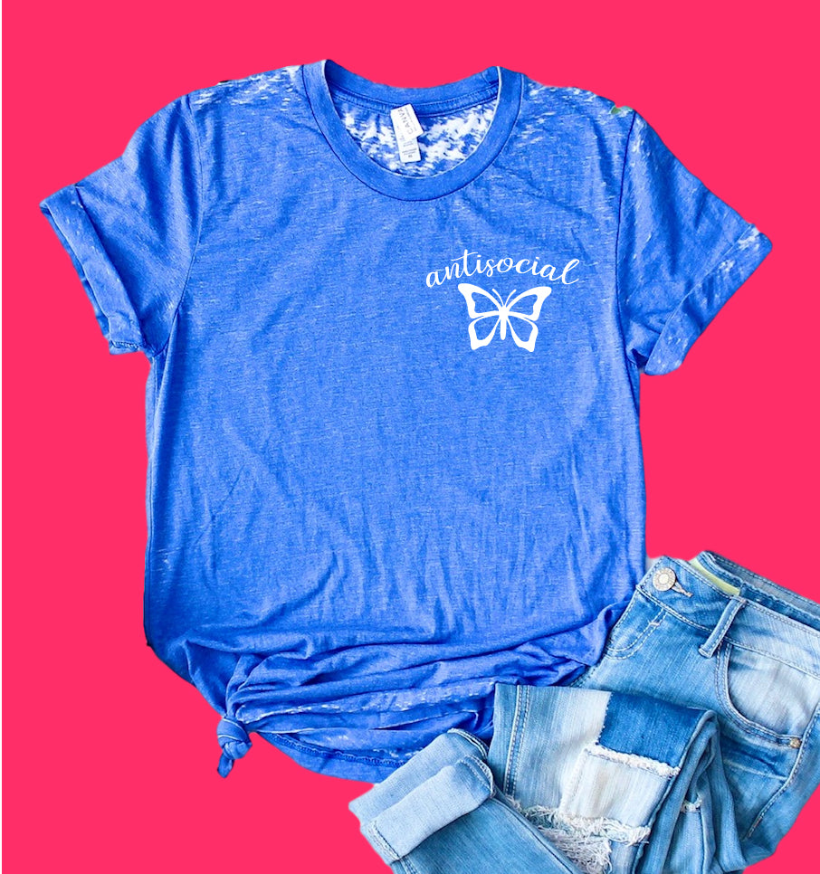 Antisocial Butterfly Shirt | Funny Shirt | Acid Wash T Shirt | Unisex Crew freeshipping - BirchBearCo