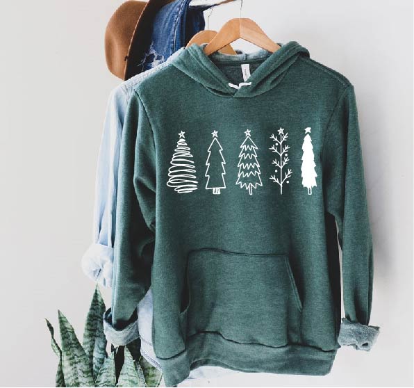 Hand Drawn Christmas Trees Unisex Triblend Hoodie freeshipping - BirchBearCo