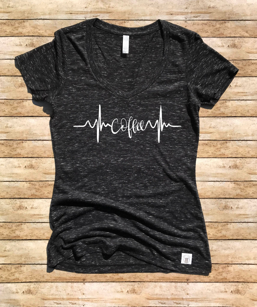 Women's Form Fitting V-Neck Coffee Lifeline Shirt - Funny Coffee Shirt freeshipping - BirchBearCo
