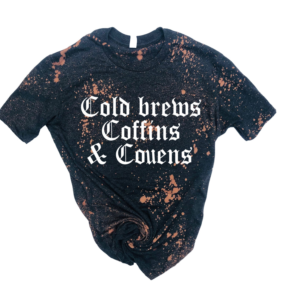 Cold Brew Coffins And Covens Shirt | Halloween Bleached Tee | Unisex Crew freeshipping - BirchBearCo