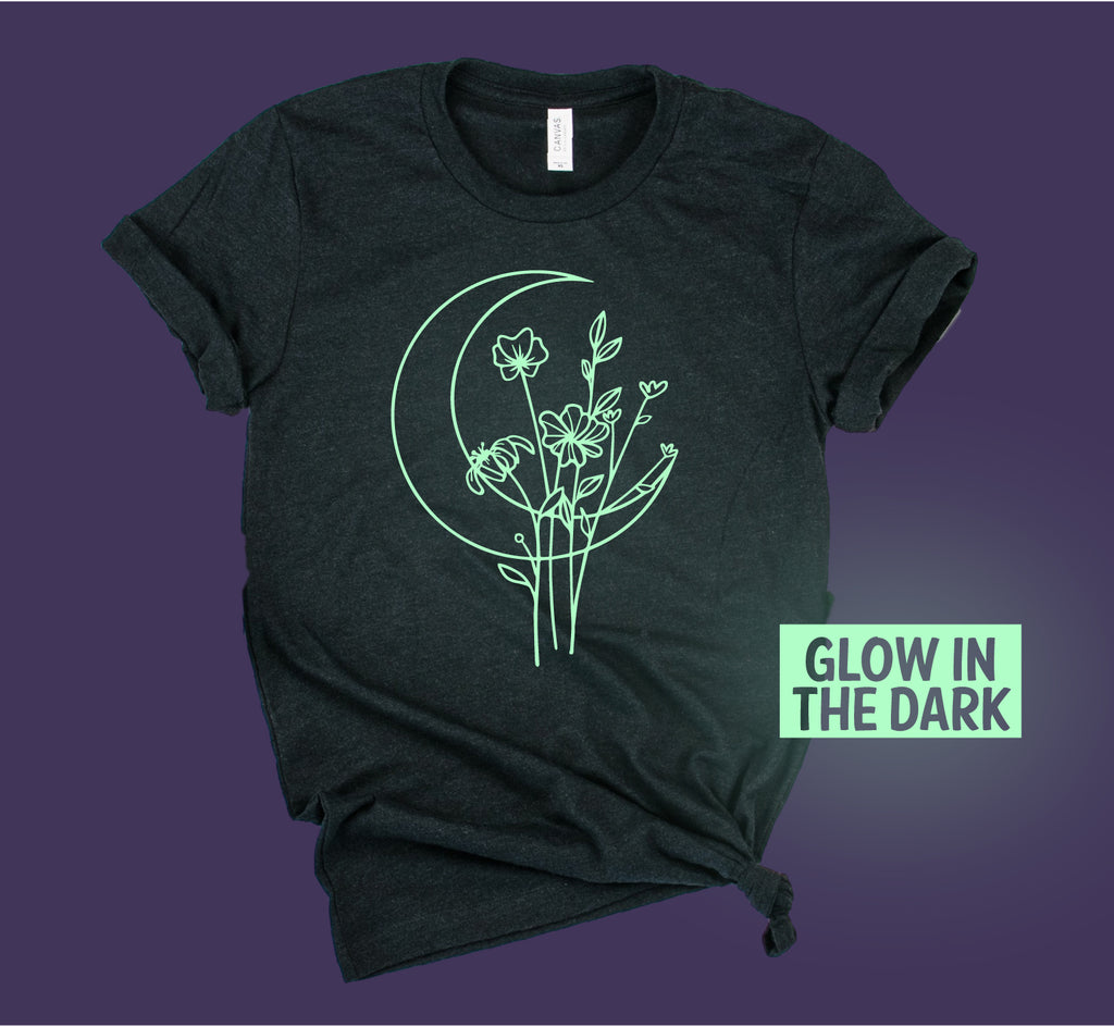 Glow in the Dark Floral Moon Shirt | Unisex Crew freeshipping - BirchBearCo