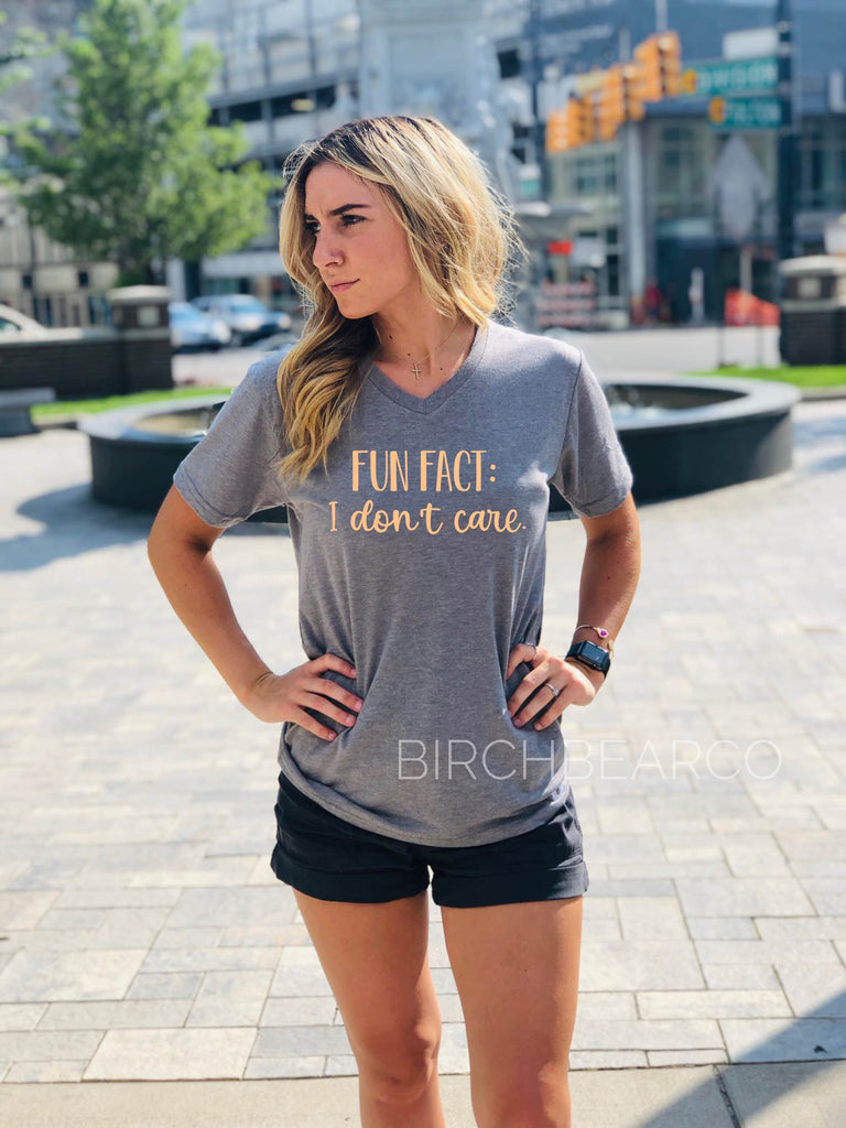 Fun Fact I Don't Care Shirt - Unisex V Neck freeshipping - BirchBearCo