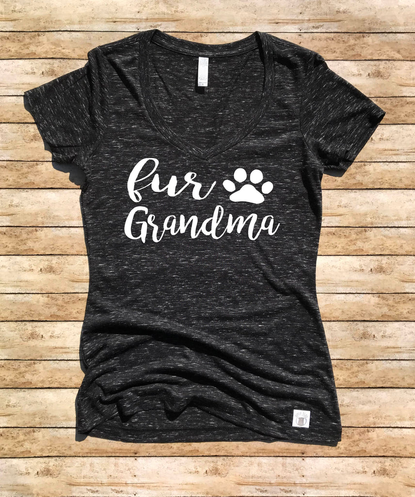 Women's Form Fitting V-Neck Fur Grandma Shirt - Dog Grandma Shirt freeshipping - BirchBearCo