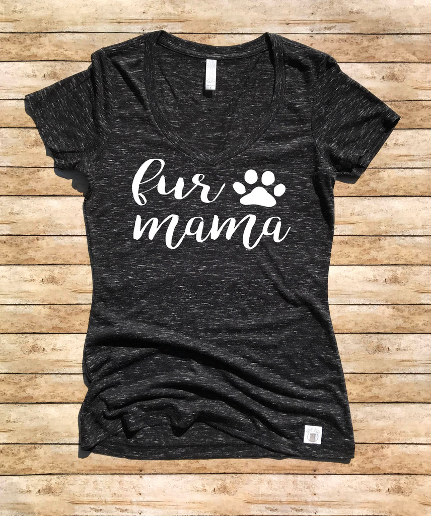 Women's Form Fitting V-Neck Fur Mama Cursive - Dog Mom Shirt freeshipping - BirchBearCo