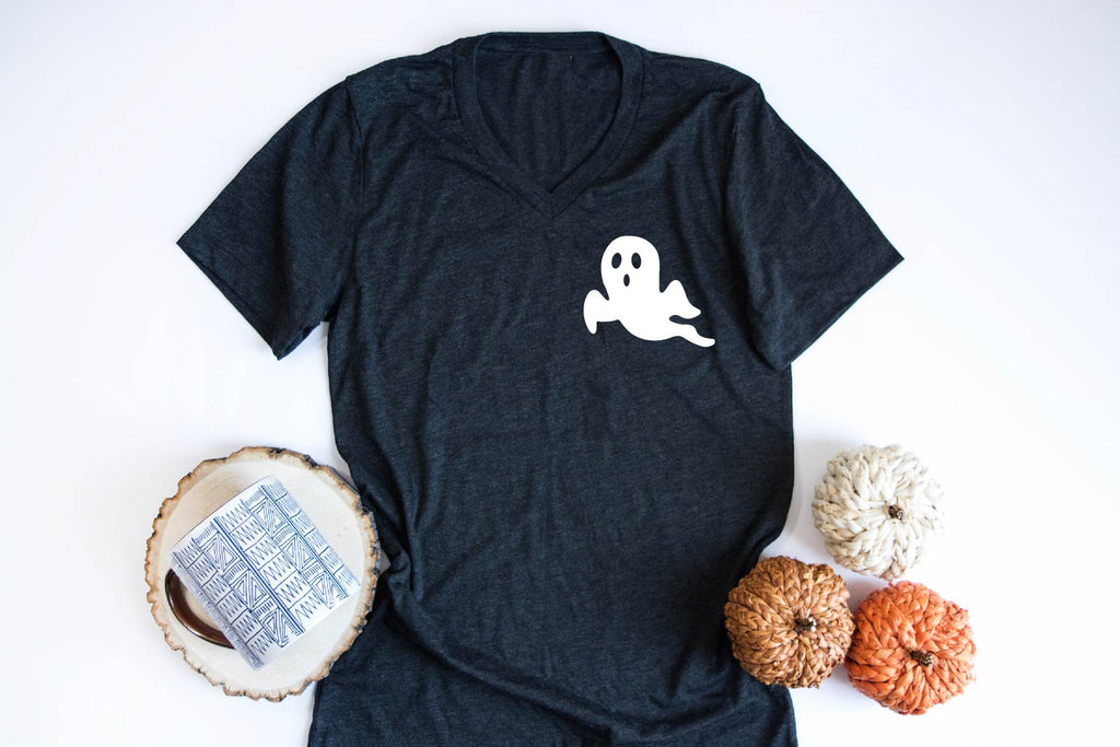 Cute Ghost Pocket Shirt | Halloween Shirt | Unisex V Neck freeshipping - BirchBearCo