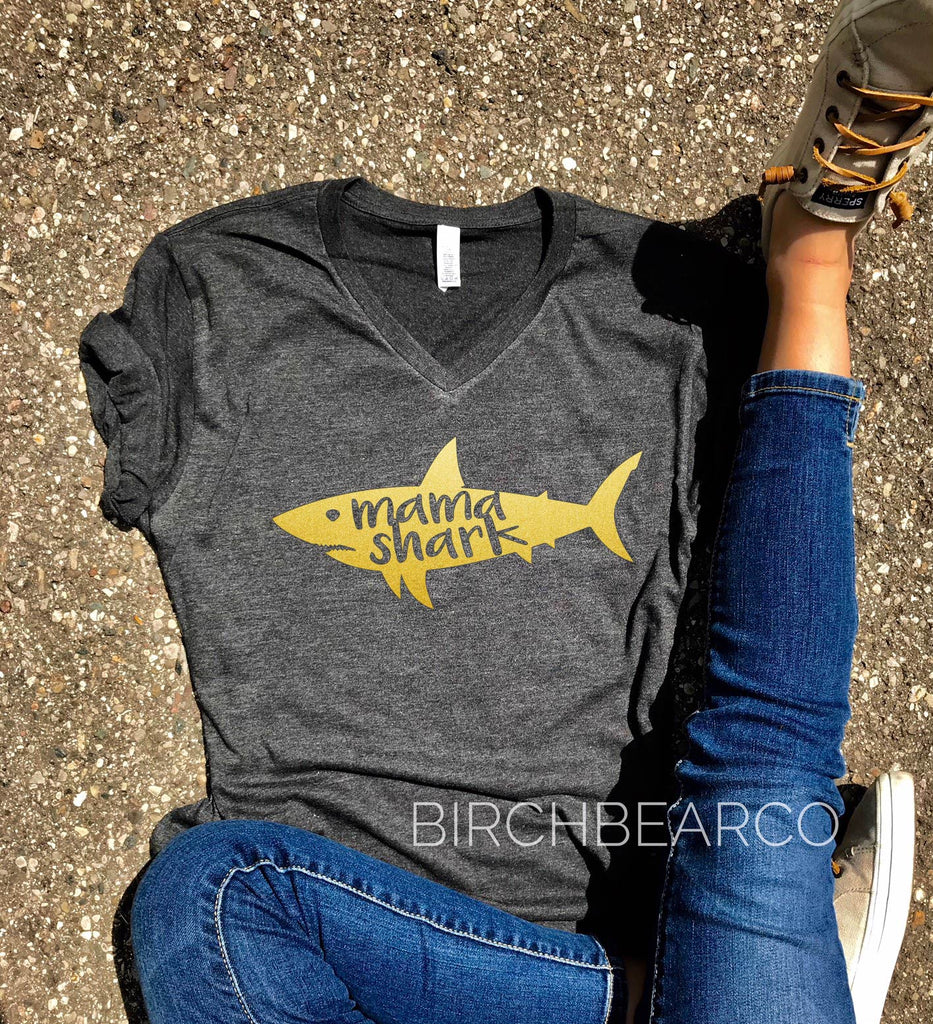 Mama Shark Gold Metallic Shirt freeshipping - BirchBearCo