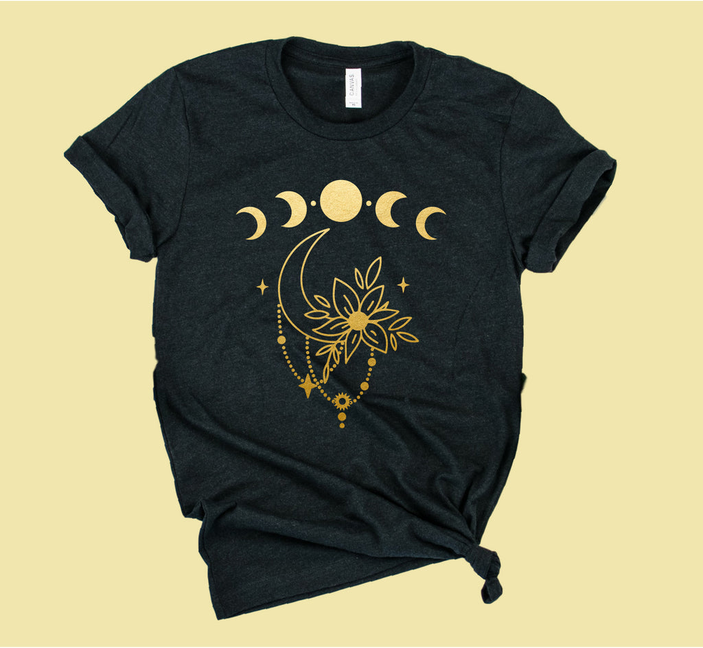 Gold Floral Moon Phase Shirt | Fall Shirt | Unisex Crew freeshipping - BirchBearCo