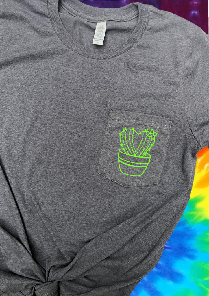 Heart Cactus Shirt | Summer Pocket Print Shirt | Unisex Crew freeshipping - BirchBearCo