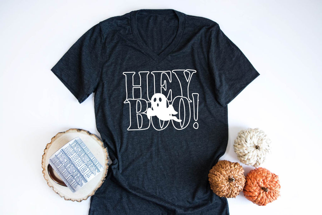 Hey Boo Ghost Shirt | Halloween Shirt | Unisex V Neck freeshipping - BirchBearCo