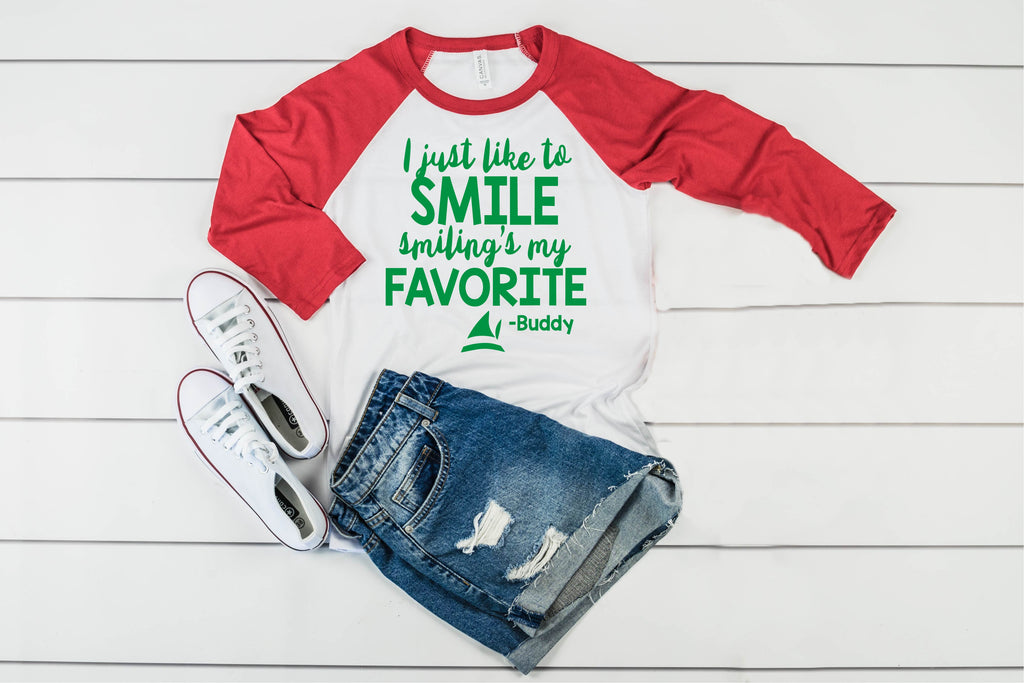 Buddy The Elf Smiling Is My Favorite Christmas Raglan | Unisex Raglan freeshipping - BirchBearCo