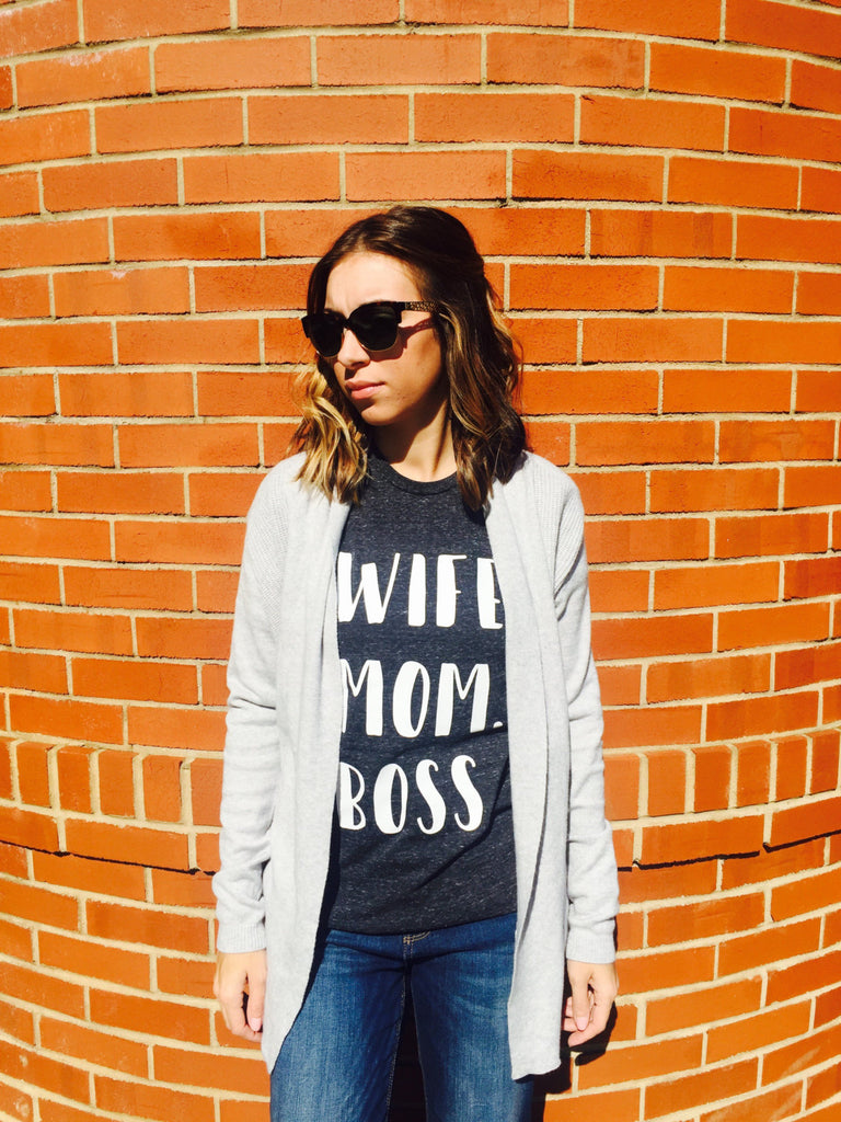 Unisex Tri-Blend T-Shirt Wife Mom Boss 3-Line Text freeshipping - BirchBearCo