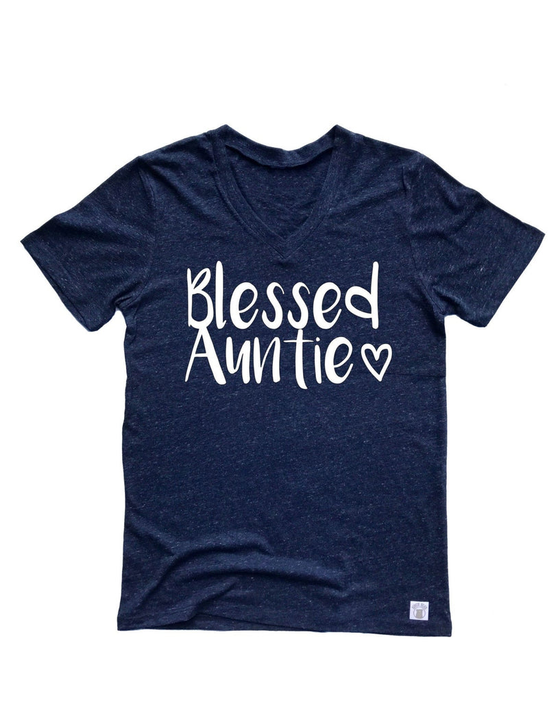 Unisex Tri-Blend V-Neck Blessed Auntie Shirt - Auntie T Shirt - Aunt T Shirt - Auntie Shirt - Aunt Shirt - Aunt Gift - Gift For Aunt freeshipping - BirchBearCo