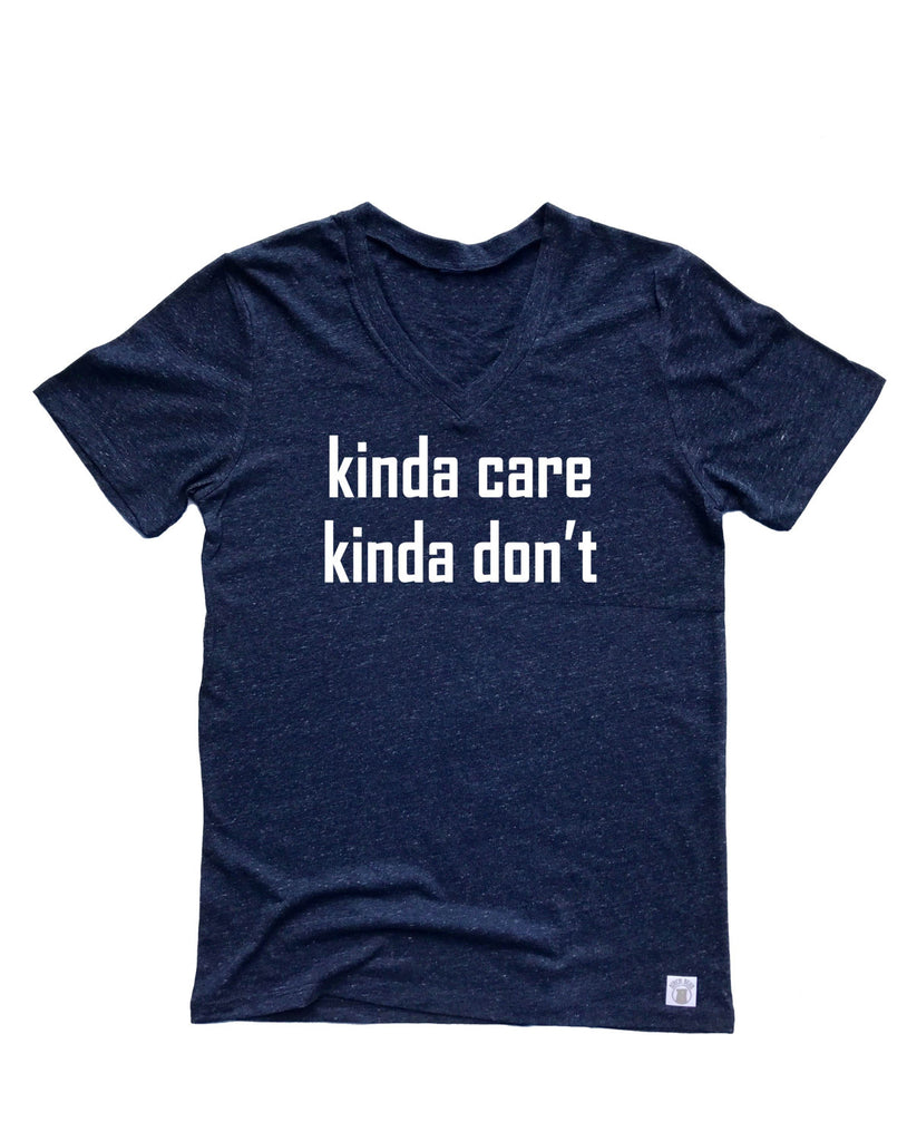 Unisex Tri-Blend V-Neck T-Shirts Kinda Care Kinda Don't freeshipping - BirchBearCo