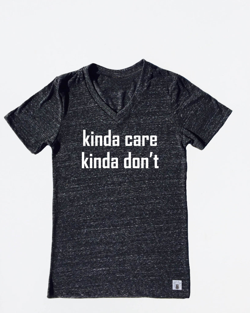 Unisex Tri-Blend V-Neck T-Shirts Kinda Care Kinda Don't freeshipping - BirchBearCo