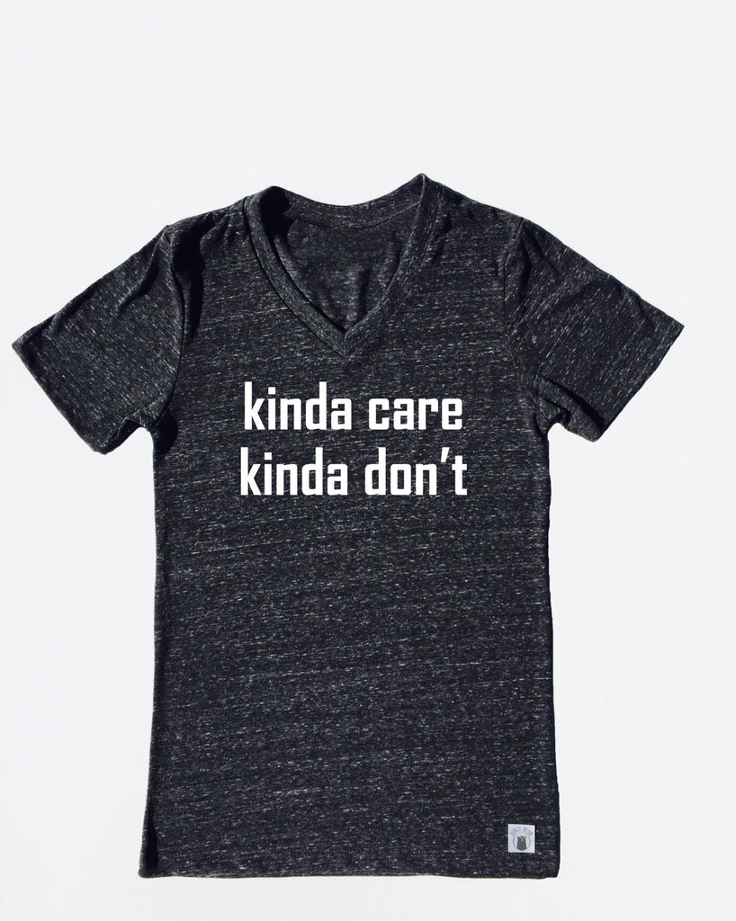 Unisex Tri-Blend V-Neck T-Shirts Kinda Care Kinda Don't - Graphic T Shirt - Trending T Shirt freeshipping - BirchBearCo