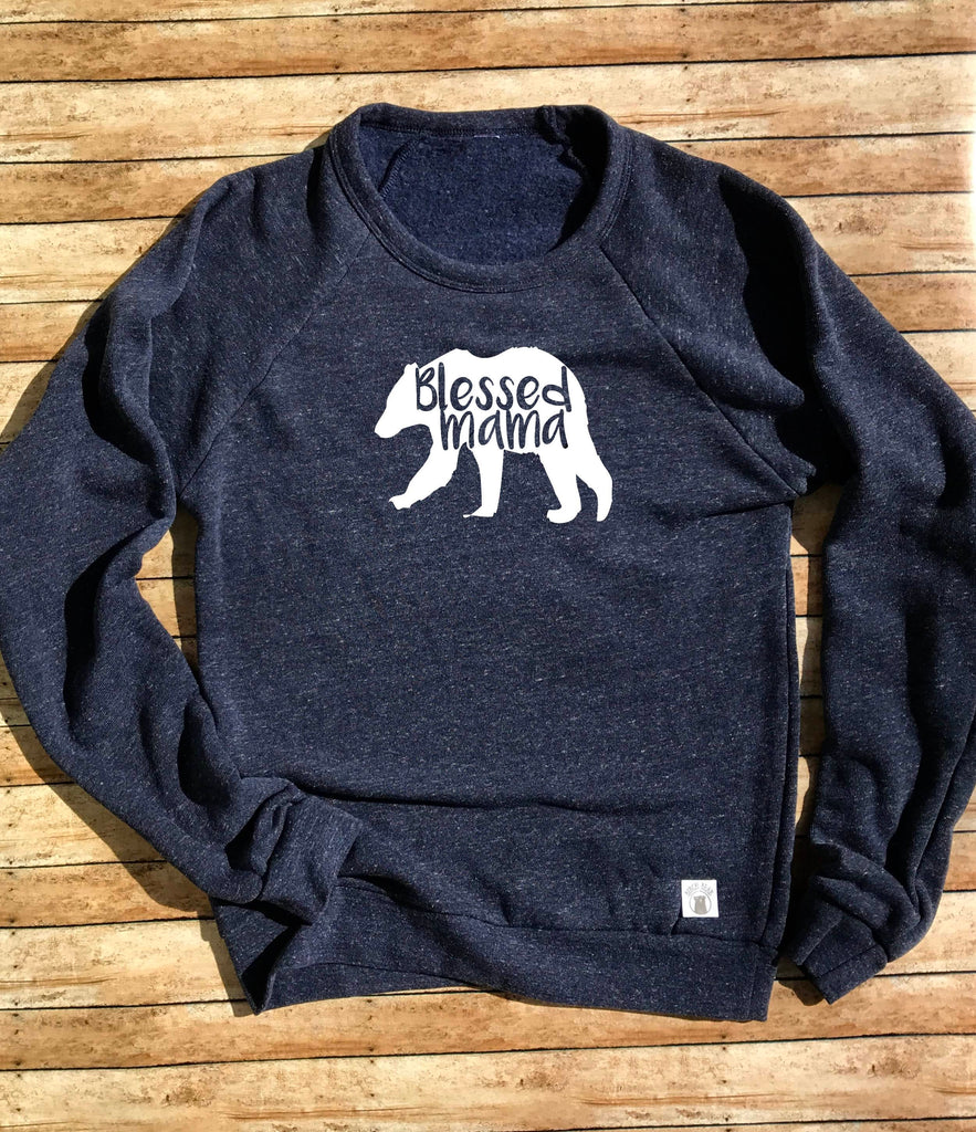 Tri-Blend Crew Neck Sweatshirt Unisex Blessed Mama Bear Blessed Mama freeshipping - BirchBearCo