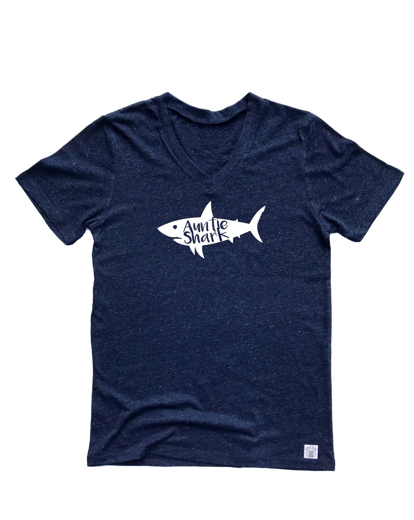 Unisex Tri-Blend V-Neck T-Shirt Auntie Shark  - Aunt T Shirt - Funny Aunt T Shirt freeshipping - BirchBearCo