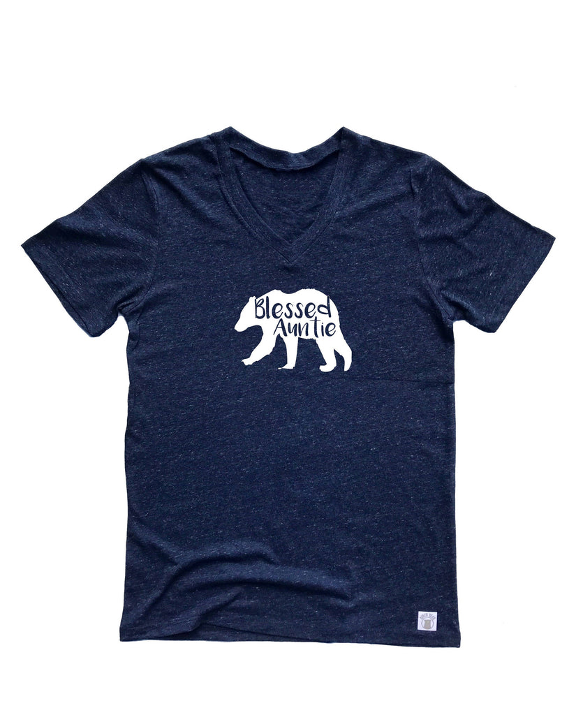 Unisex Tri-Blend V-Neck Blessed Auntie Bear - Aunt T shirt - Blessed Aunt freeshipping - BirchBearCo