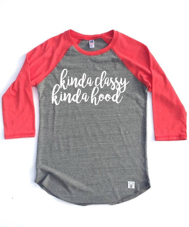 Unisex Baseball Tri-Blend T-Shirt Kinda Classy Kinda Hood - Funny T Shirt freeshipping - BirchBearCo