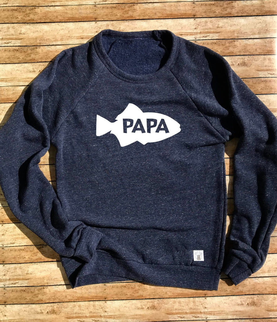 Tri-Blend Crew Neck Sweatshirt Unisex - Papa Fish - Grandpa Fishing Sweatshirt - Grandpa Fish freeshipping - BirchBearCo