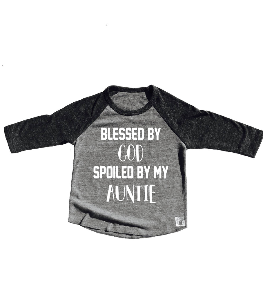 Trending Toddler Baseball Tee Triblend Blessed By God Spoiled By My Auntie - Funny Toddler Shirt freeshipping - BirchBearCo
