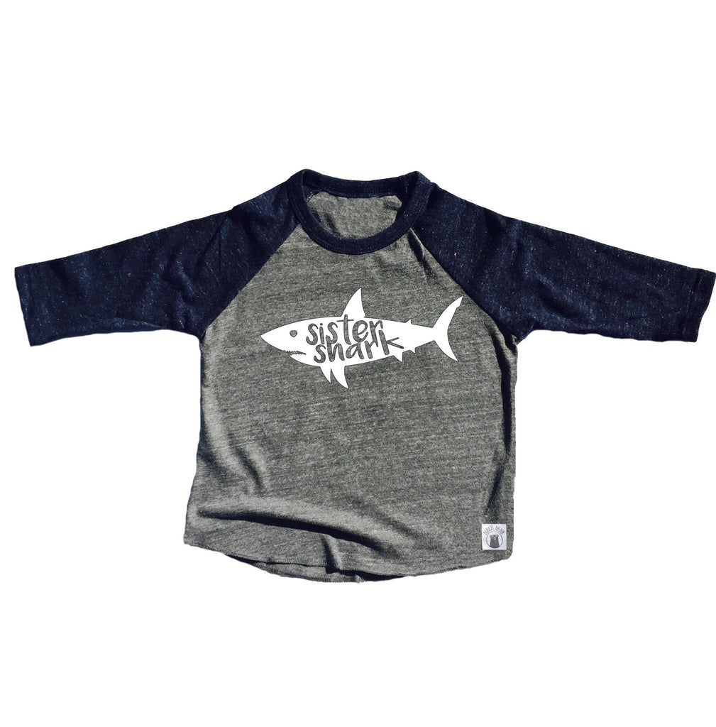 Toddler Baseball Tee Triblend Sister Shark Shirt - Toddler Shark Shirt - Sister Birthday Shirt - Shark Birthday Shirt freeshipping - BirchBearCo