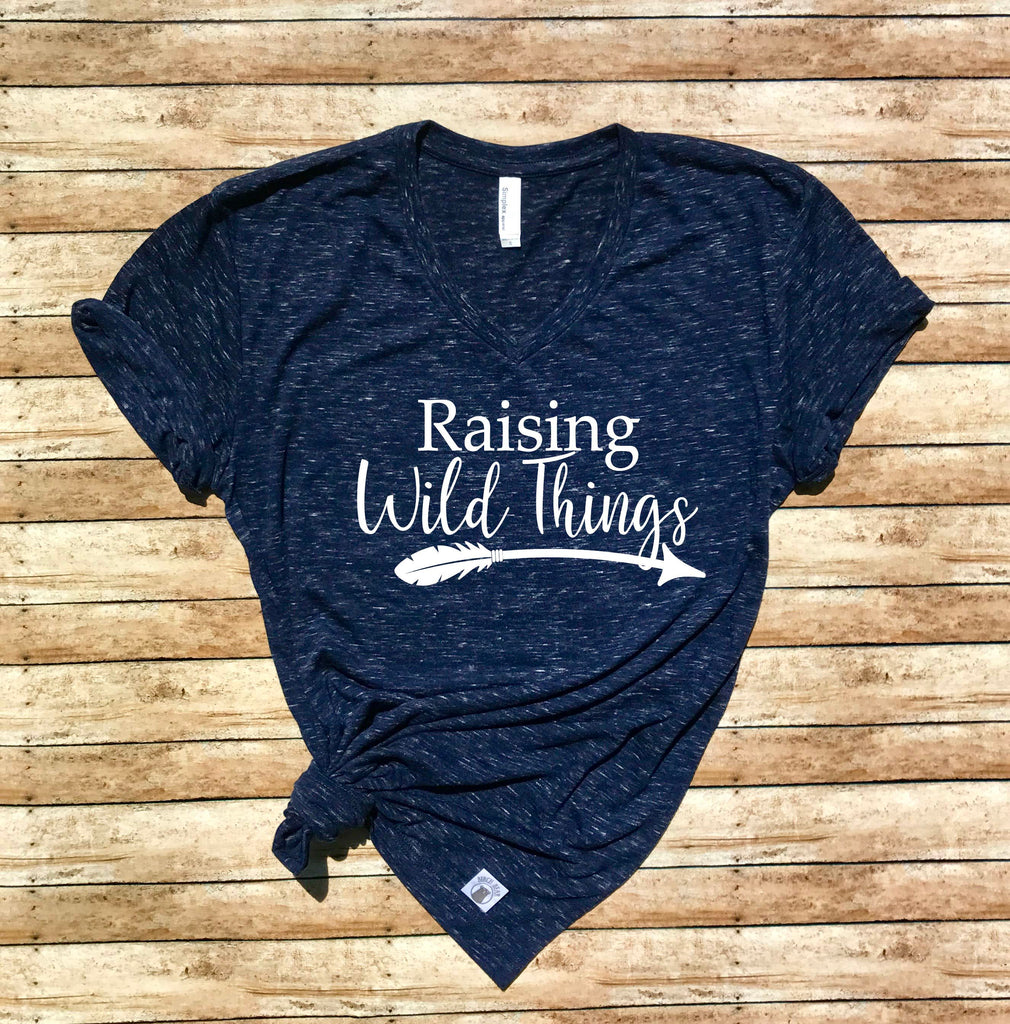 Unisex V Neck T Shirt Raising Wild Things - Mom Shirt - Mama Shirt - Tribe Shirt freeshipping - BirchBearCo