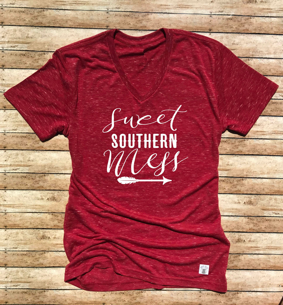 Unisex V Neck T Shirt Sweet Southern Mess - Southern T shirt - Country Shirt - Country T Shirt freeshipping - BirchBearCo