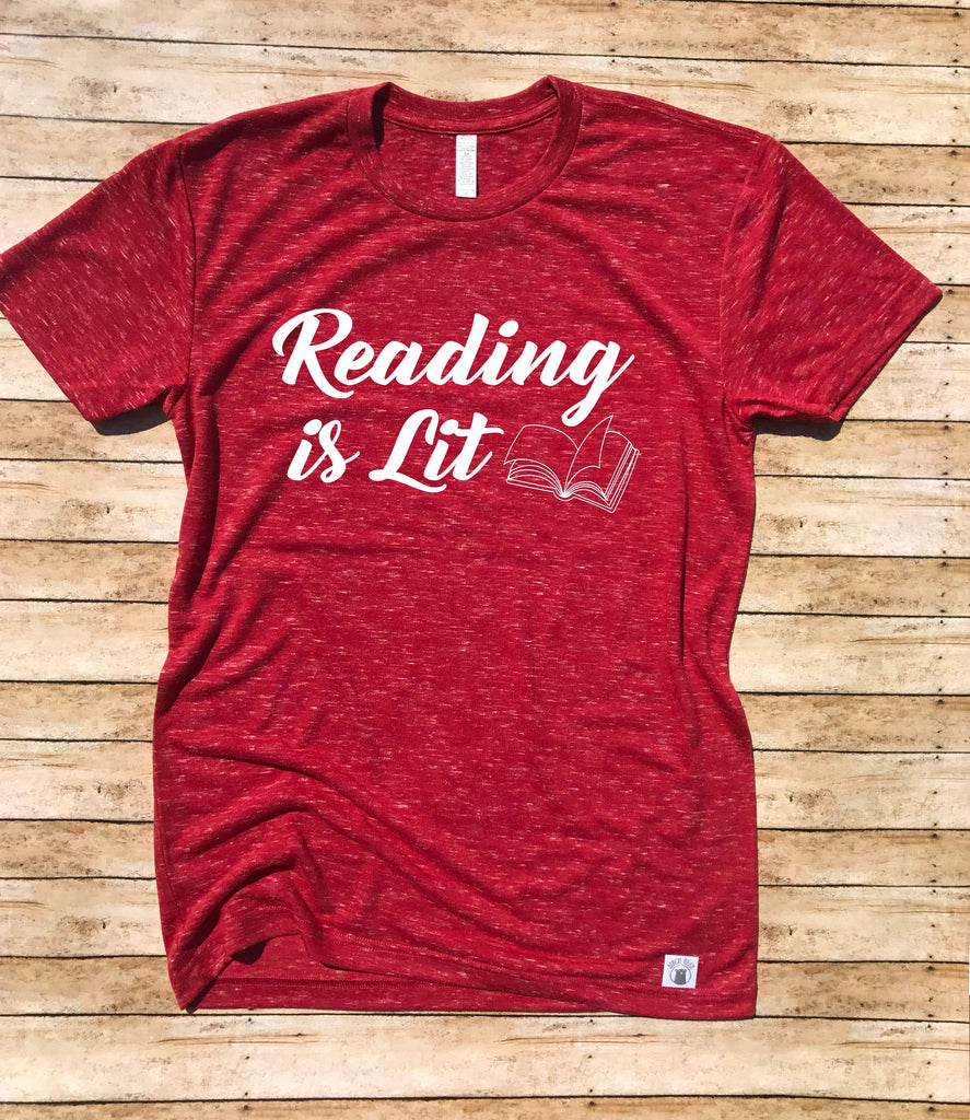Reading Is Lit Book Shirt - Reading Shirt Book Lover Gift - Book Reader Shirt - Teacher Shirt - Funny Teacher T Shirt Unisex V Neck T Shirt freeshipping - BirchBearCo