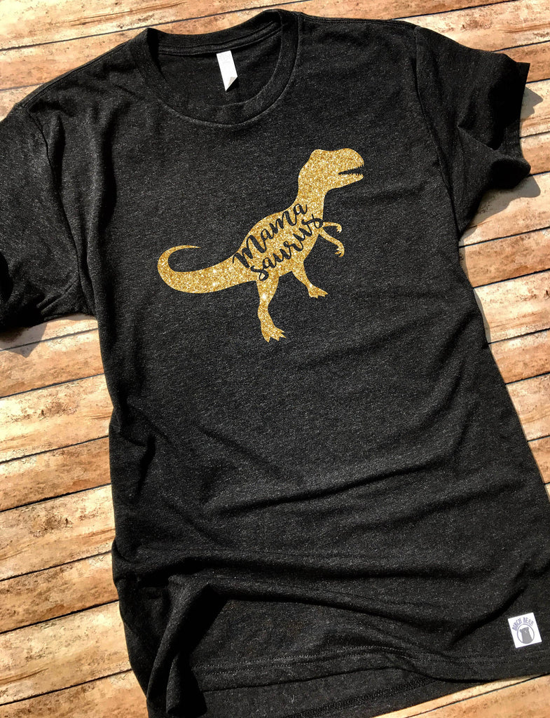 Mama saurus Shirt GOLD GLITTER Shirt freeshipping - BirchBearCo