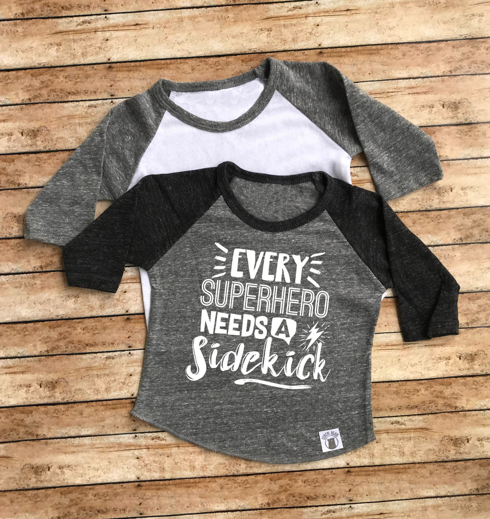 Triblend baby baseball shirt, every superhero needs a sidekick, big brother shirt, brother pregnancy announcement shirt freeshipping - BirchBearCo