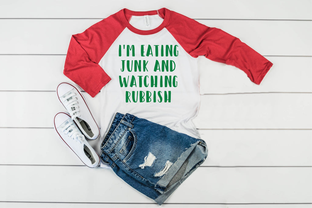 Eating Junk And Watching Rubbish Christmas Raglan | Unisex Raglan freeshipping - BirchBearCo